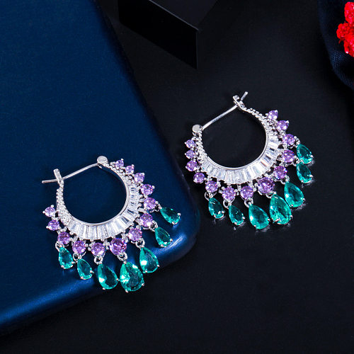 1 Pair Elegant Water Droplets Tassel Plating Inlay Copper Artificial Gemstones White Gold Plated Rhodium Plated Drop Earrings