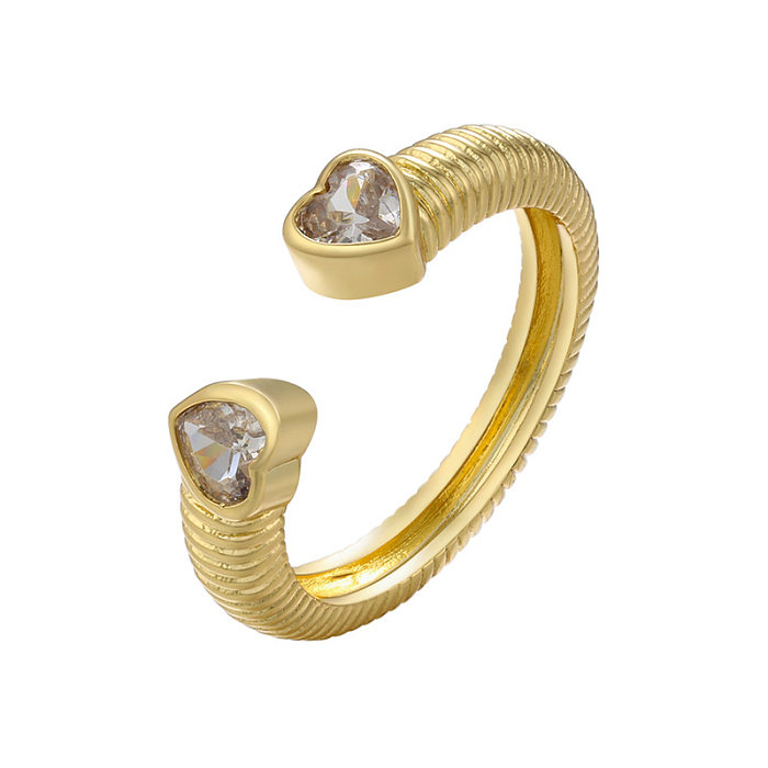 1 Piece Fashion Heart Shape Brass Inlay Zircon Rings