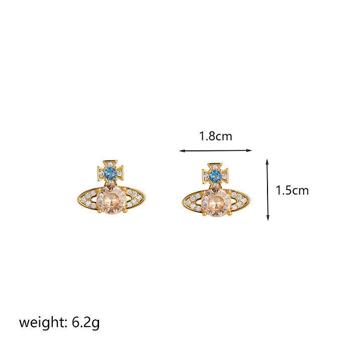 1 Pair Simple Style Devil'S Eye Eye Plating Inlay Copper Zircon 18K Gold Plated Drop Earrings