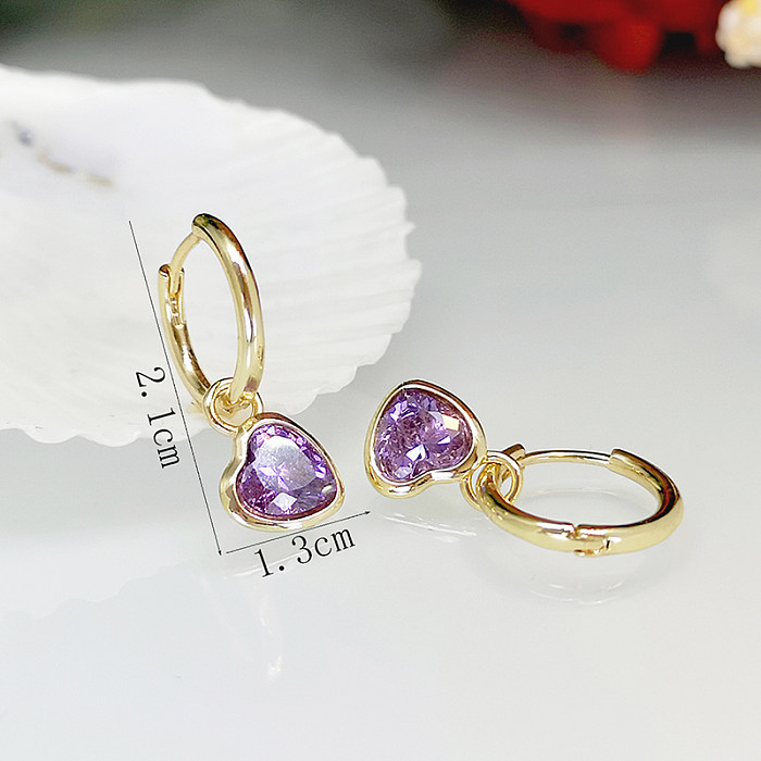 1 Pair Modern Style Heart Shape Copper Plating Inlay Zircon Gold Plated Drop Earrings
