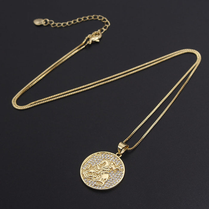 IG Style Streetwear Geometric Round Copper Gold Plated Zircon Pendant Necklace In Bulk