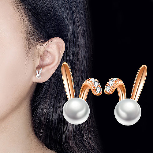 1 Pair Cute Bunny Ears Imitation Pearl Copper Plating Ear Studs