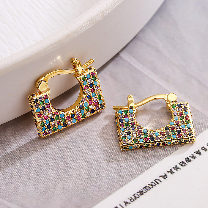 1 Pair Sweet Simple Style Commute Square Plating Inlay Copper Zircon 18K Gold Plated Hoop Earrings