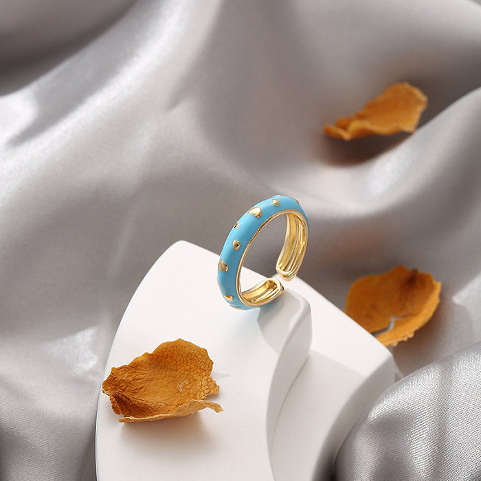 Anéis abertos de esmalte de cobre em formato de coração estilo simples feminino