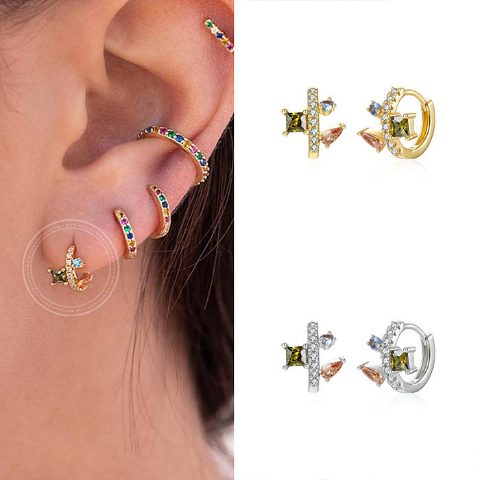 European And American Entry Lux Sterling Silver Needle Micro Inlaid Irregular Color Zircon Earrings Fashion Sweet Romantic Earclip Earrings Women