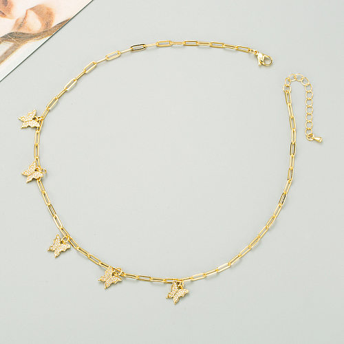 Einfache Schmetterlings-Halskette mit verkupfertem 18-karätigem Gold und eingelegtem Zirkon