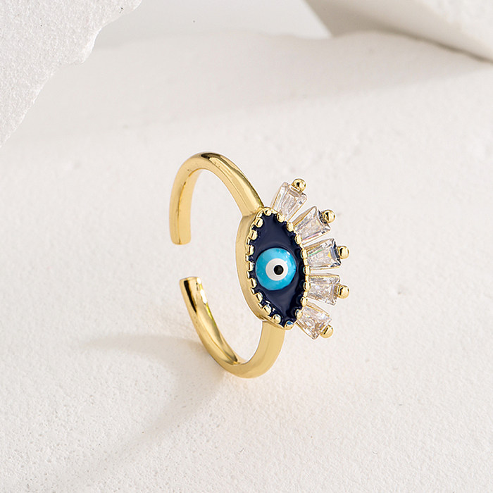 Fashion Devil'S Eye Copper Open Ring Enamel Gold Plated Zircon Copper Rings