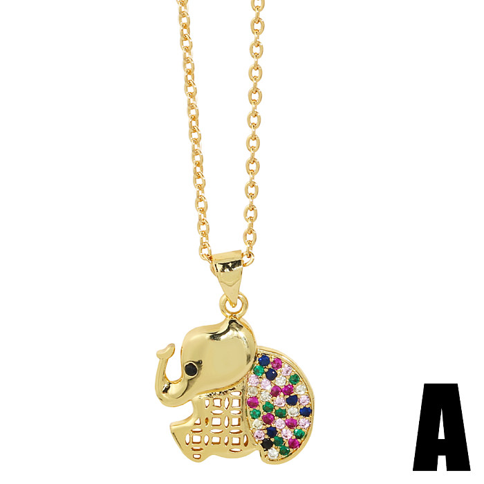 Cute Little Bear Elephant Copper Plating Zircon Pendant Necklace 1 Piece