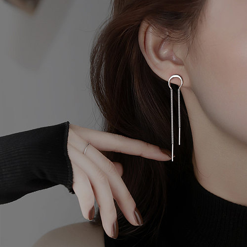 1 Piece Simple Style Solid Color Copper Tassel Earrings