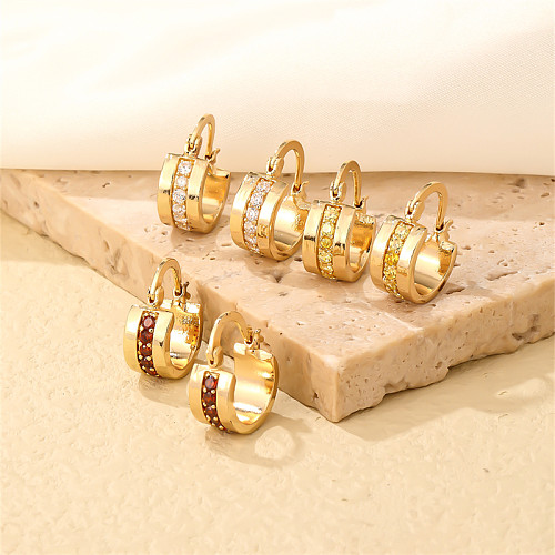 1 Pair Casual Simple Style Round Plating Inlay Copper Zircon Gold Plated Earrings