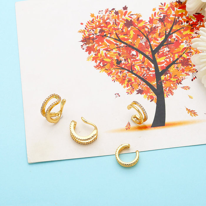 Clips de oreja de circón chapados en oro y cobre geométricos de estilo simple 1 par