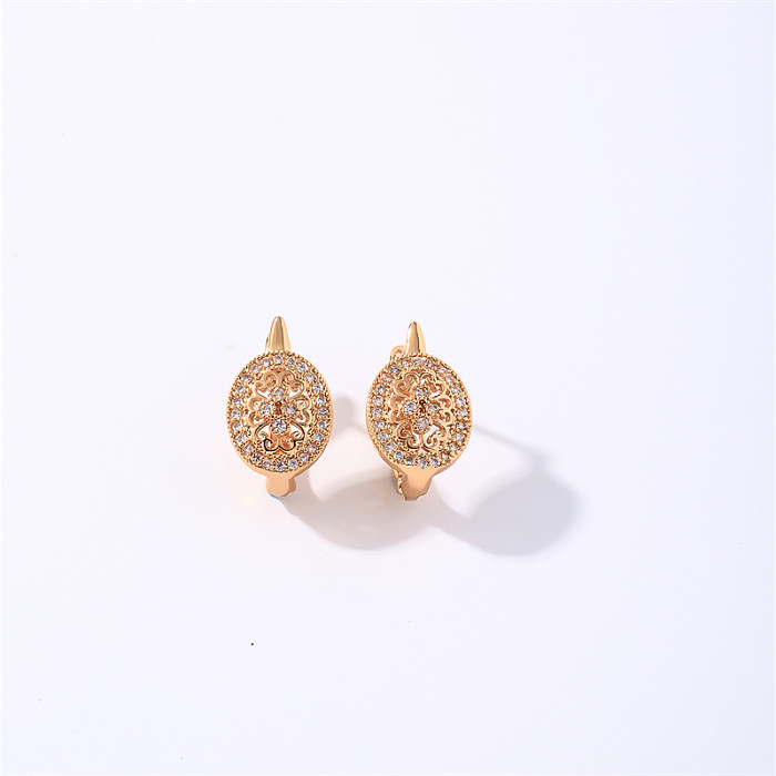 1 Pair Casual Simple Style Oval Plating Hollow Out Inlay Copper Zircon Gold Plated Earrings