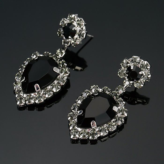 1 Pair IG Style Shiny Water Droplets Inlay Copper Rhinestones Drop Earrings