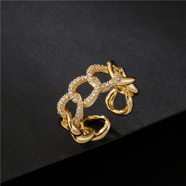 jewelry Wholesale Jewelry Copper Micro-inlaid Zircon Cuban Chain Shape Open Ring