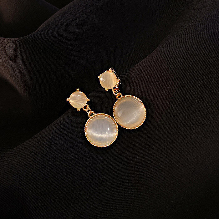 1 Pair Casual Square Tassel Flower Copper Plating Inlay Rhinestones Opal Drop Earrings