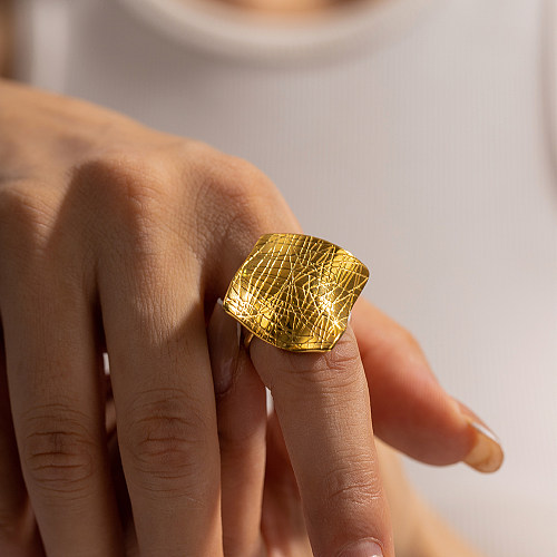 Lässige, geometrische, 18 Karat vergoldete offene Ringe im IG-Stil mit Edelstahlbeschichtung