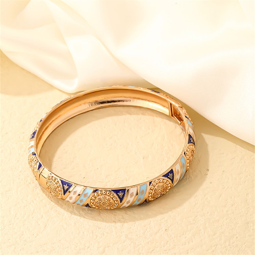 Casual elegante estilo vintage trevo de quatro folhas redondo cobre esmaltado pulseira banhada a ouro
