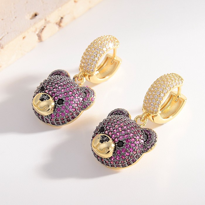 1 Pair Shiny Bear Inlay Copper Rhinestones 18K Gold Plated Drop Earrings