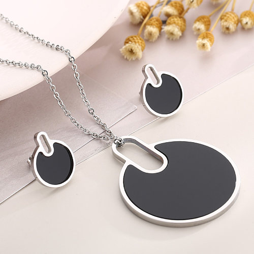 Collier de boucles d'oreilles pour femmes en acier titane rond à la mode