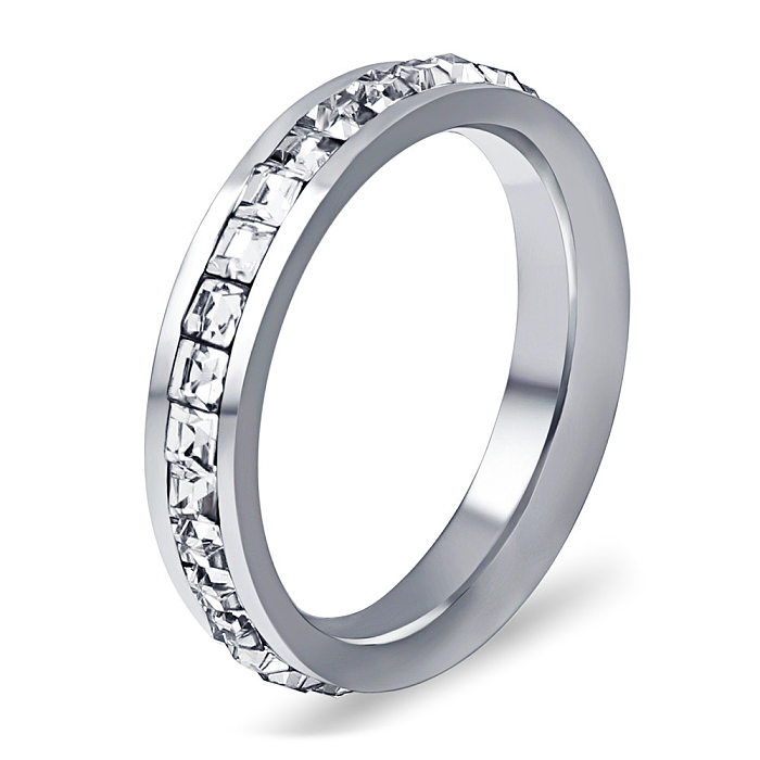 Fashion Shining Single Row Zircon Inlaid Titanium Steel Ring Ornament