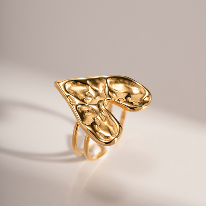 Anillos abiertos chapados en oro de 18 quilates con revestimiento de acero inoxidable en forma de corazón estilo IG