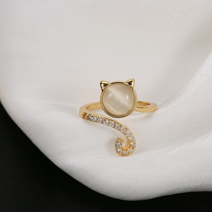 Casual Simple Style Round Square Bow Knot Copper Plating Inlay Pearl Zircon Open Rings