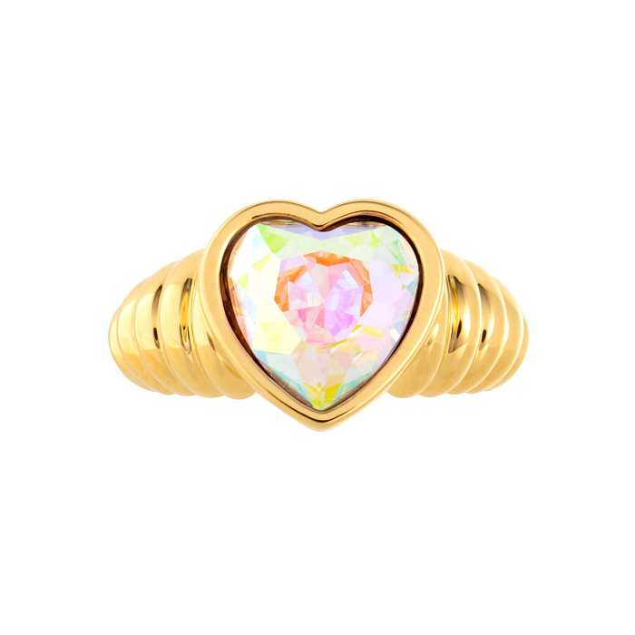 Glam Sweet Heart Shape Copper Plating Inlay Zircon 18K Gold Plated Rings