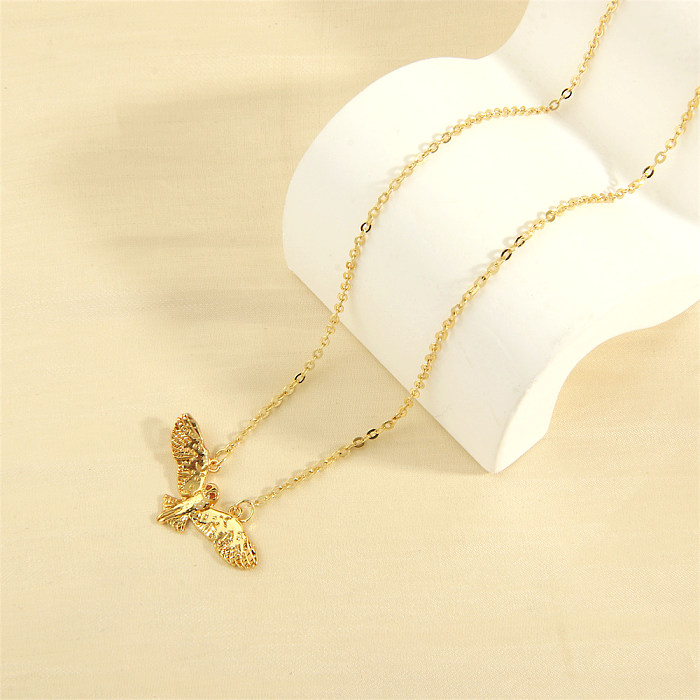 Hip-Hop Simple Style Owl Copper 18K Gold Plated Zircon Pendant Necklace In Bulk