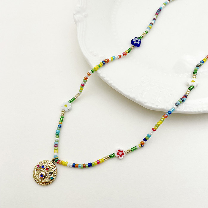 Casual Vacation Devil's Eye Flower Halskette aus Edelstahl mit Perlenbeschichtung und vergoldeten Armbändern