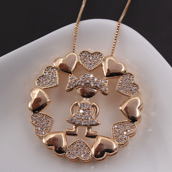 Simple Style Commute Cartoon Character Copper Plating Inlay Zircon Gold Plated Pendant Necklace