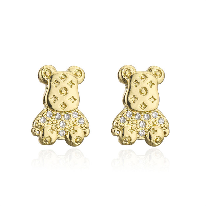 Moda cobre micro-incrustado zircão banhado a ouro 18K brincos de urso animal atacado