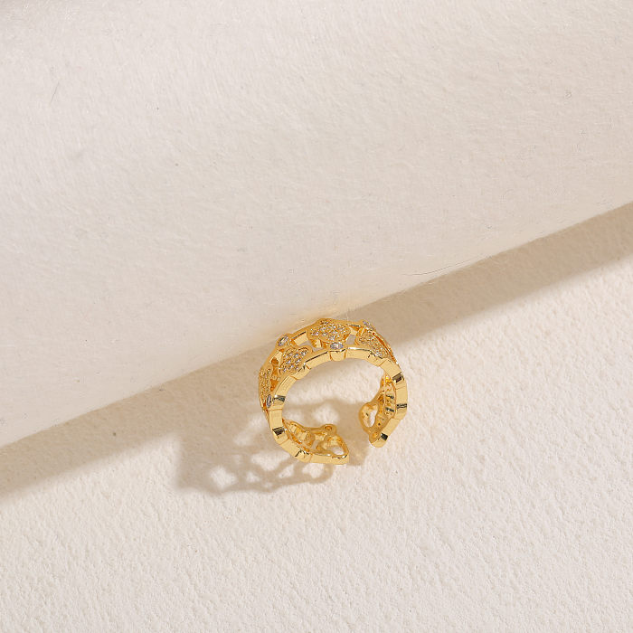 Offene Ringe im Retro-Stil mit geometrischer Verkupferung, Inlay-Zirkon und 14-Karat-Vergoldung