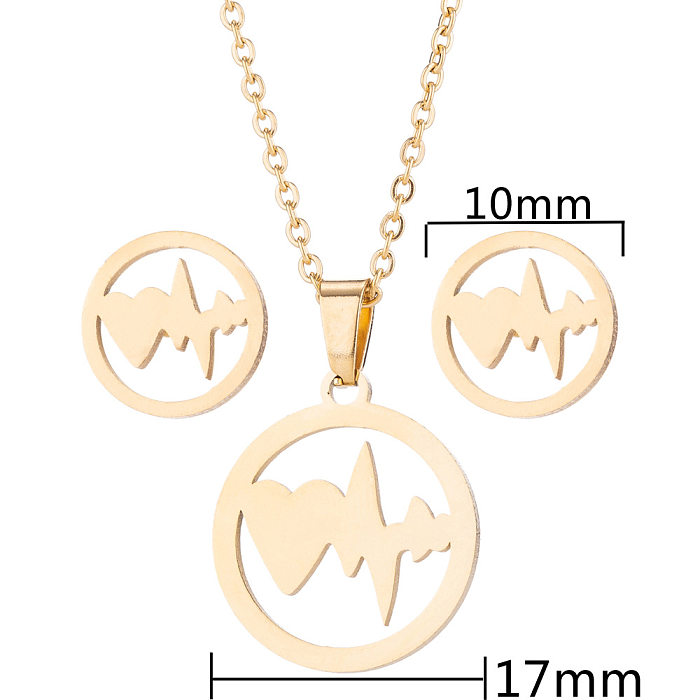 Fashion Electrocardiogram Stainless Steel Jewelry Set 2 Pieces