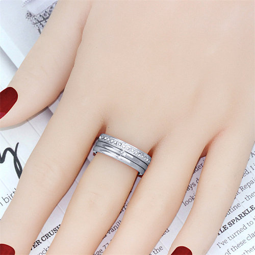 Wholesale Casual Simple Style Classic Style Solid Color Stainless Steel Titanium Steel Polishing Plating Inlay Rose Gold Plated Zircon Rings