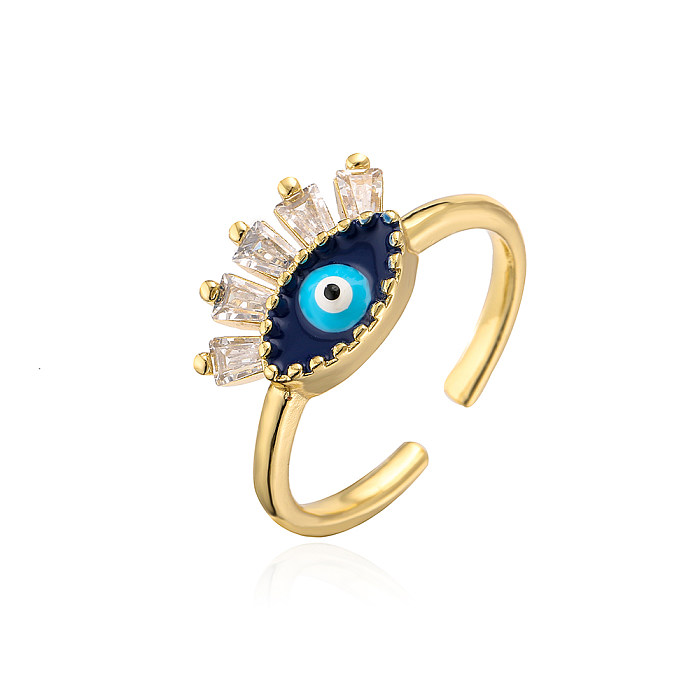 Fashion Devil'S Eye Copper Open Ring Enamel Gold Plated Zircon Copper Rings