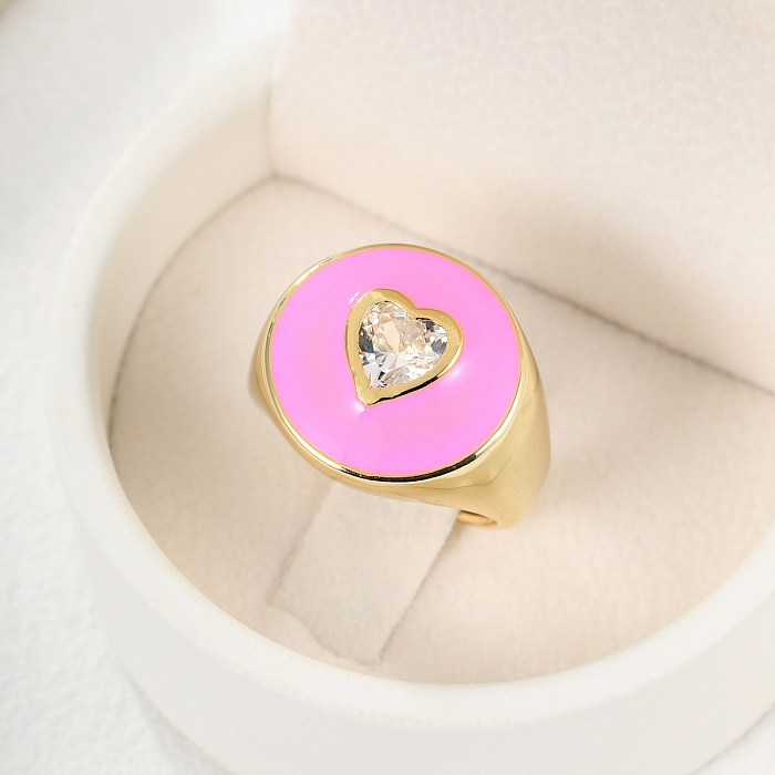 Moda coração forma olho aço inoxidável chapeamento de cobre oco zircão anel aberto 1 peça