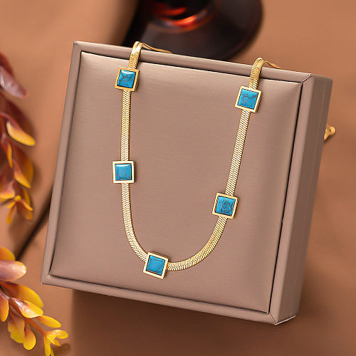 Simple Style Square Titanium Steel Inlay Turquoise Bracelets Necklace