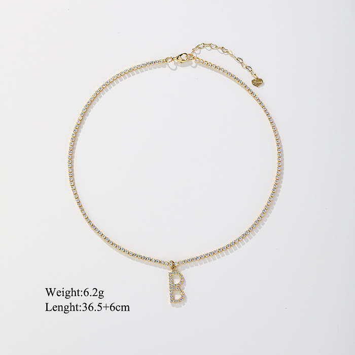 Luxuriöse, glänzende Halskette mit Buchstaben und Wassertropfen, Kupferbeschichtung, Zirkon-Inlay, 14 Karat vergoldet