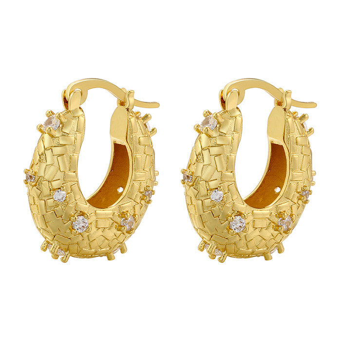 1 Pair Elegant Glam Oval Brass Plating Inlay Zircon 18K Gold Plated Earrings