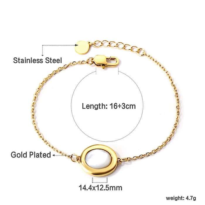 Collar de pendientes y pulseras chapado en oro con incrustaciones de concha de acero inoxidable ovalado elegante