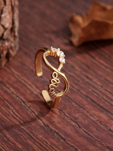 Simple Style Commute Letter Infinity Lines Copper Plating Inlay Zircon 18K Gold Plated Open Rings