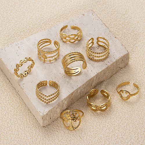 IG-Stil Retro-geometrischer offener Ring mit Edelstahlbeschichtung, ausgehöhlt, 18 Karat vergoldet