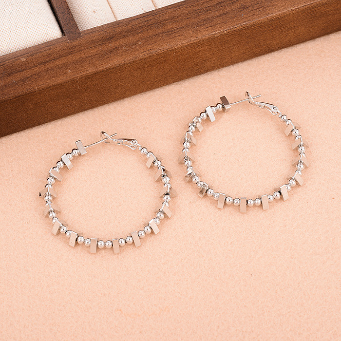 1 Pair Simple Style Triangle Beaded Plating Copper Hoop Earrings