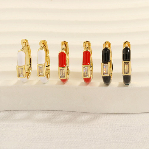 1 Pair Hip-Hop Simple Style Circle Enamel Plating Inlay Copper Zircon 18K Gold Plated Hoop Earrings