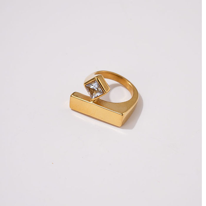 Wholesale Casual Modern Style Simple Style Rectangle Stainless Steel Inlay Gold Plated Zircon Rings