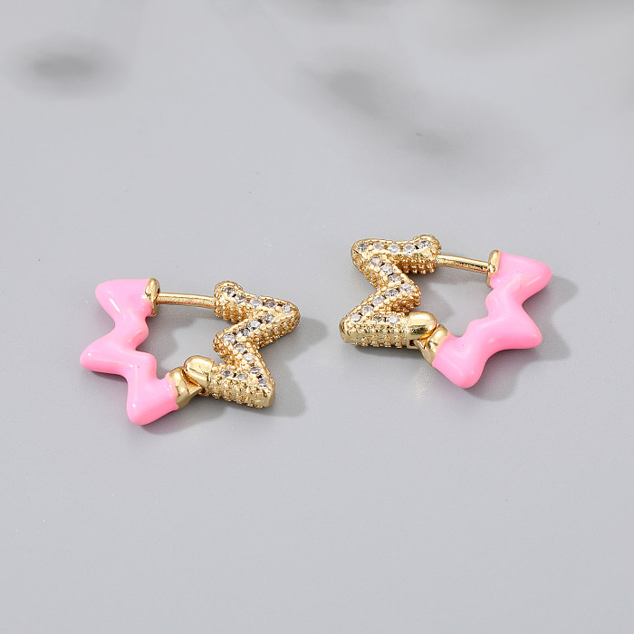 New Cute Style Candy Color Irregular Star Dripping Oil Copper Inlaid Zircon Earrings