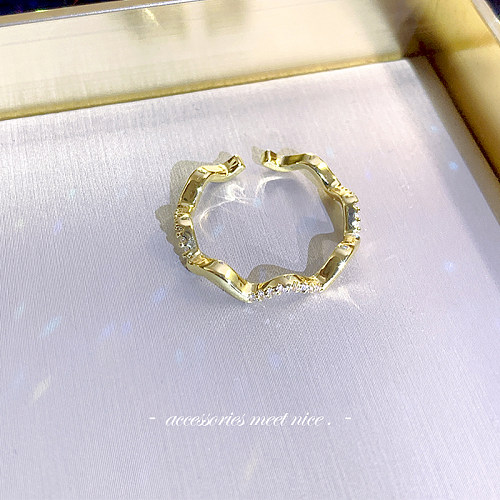 Elegant Geometric Alloy Copper Inlay Artificial Pearls Rhinestones 14K Gold Plated Open Ring