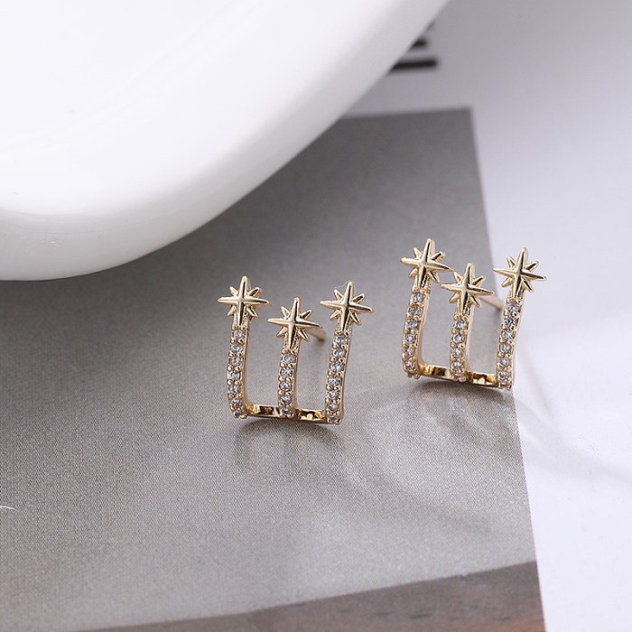 1 Pair Simple Style Classic Style Commute Snowflake Inlay Copper Zircon Ear Studs