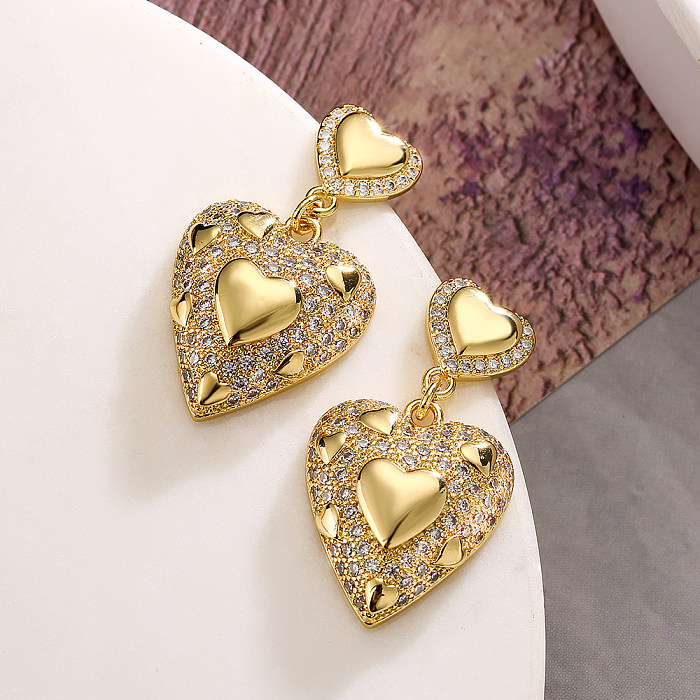 1 Pair Sweet Simple Style Commute Star Heart Shape Plating Inlay Copper Zircon 18K Gold Plated Drop Earrings