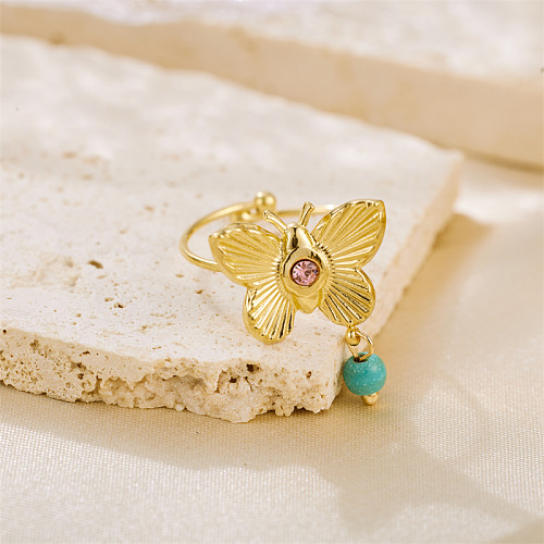 Vintage Style Simple Butterfly Stainless Steel Asymmetrical Plating 18K Gold Plated Open Rings